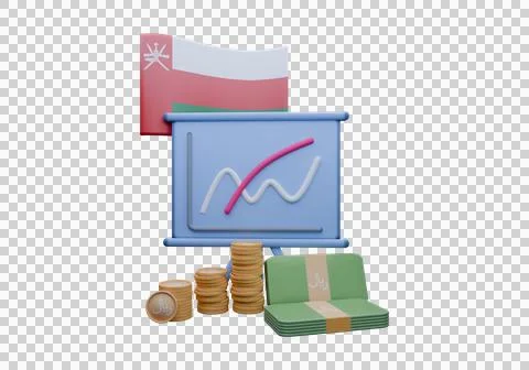 3D render illustration of Oman flag and currency called Rial Stock Illustration
