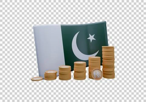 3D render illustration of Pakistan flag and currency called Rupee Stock Illustration