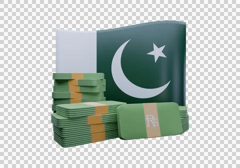 3D render illustration of Pakistan flag and currency called Rupee Stock Illustration