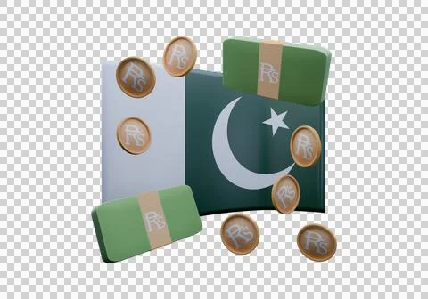 3D render illustration of Pakistan flag and currency called Rupee Stock Illustration