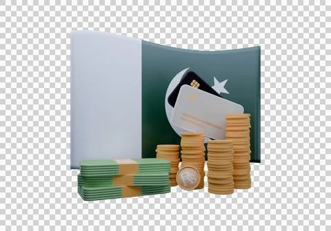 3D render illustration of Pakistan flag and currency called Rupee Stockillustratie