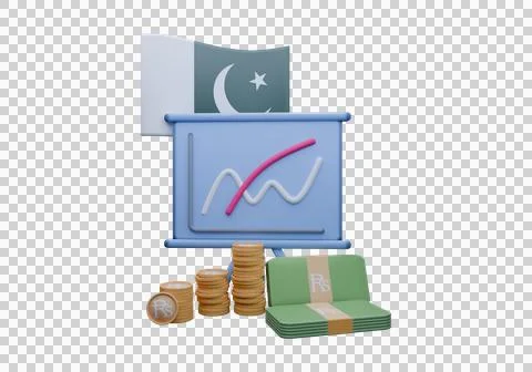 3D render illustration of Pakistan flag and currency called Rupee Stock Illustration