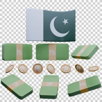 3D render illustration of Pakistan flag and currency called Rupee Stock Illustration