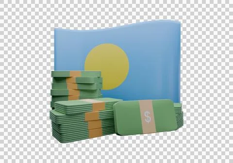 3D render illustration of Palau flag and currency called US Dollar Stock Illustration