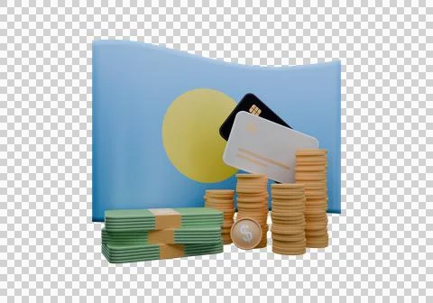 3D render illustration of Palau flag and currency called US Dollar Stock Illustration