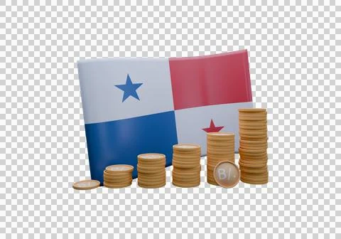 3D render illustration of Panama flag and currency called Balboa Stock Illustration