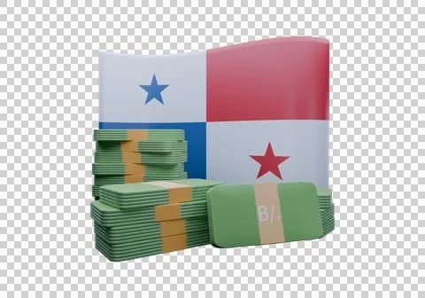 3D render illustration of Panama flag and currency called Balboa Stock Illustration
