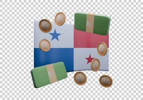 3D render illustration of Panama flag and currency called Balboa Illustrazione stock