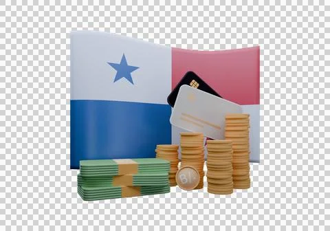 3D render illustration of Panama flag and currency called Balboa Stock Illustration
