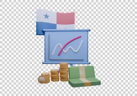 3D render illustration of Panama flag and currency called Balboa Stock Illustration
