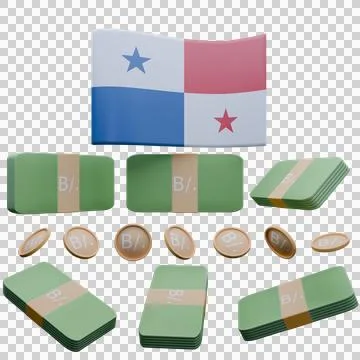 3D render illustration of Panama flag and currency called Balboa Stock Illustration