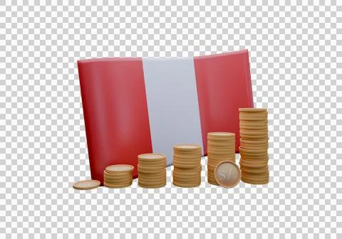 3D render illustration of Peru flag and currency called Nuevo Sol Stock Illustration