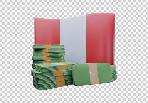 3D render illustration of Peru flag and currency called Nuevo Sol Stock-Illustration