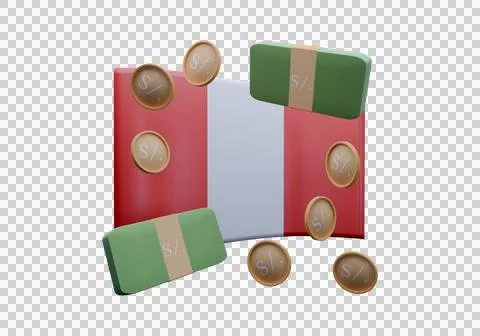 3D render illustration of Peru flag and currency called Nuevo Sol Ilustração Stock
