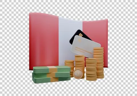 3D render illustration of Peru flag and currency called Nuevo Sol Ilustração Stock