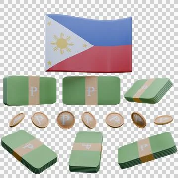 3D render illustration of Philippines flag and currency called Peso Stock Illustration