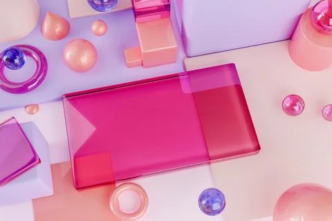 3D render illustration of pink geometric figures イラスト素材