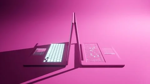 3d render illustration of pinky two notebooks or laptops with pink backgrou 스톡 일러스트