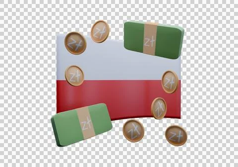3D render illustration of Poland flag and currency called Zloty Stock Illustration