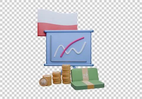 3D render illustration of Poland flag and currency called Zloty Stock Illustration