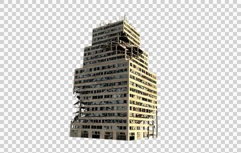 3D render illustration of a post apocalyptic destroyed Manhattan building Stock Illustration