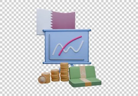 3D render illustration of Qatar flag and currency called Rial Stockillustratie
