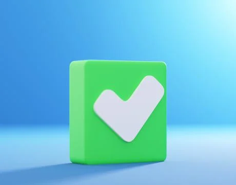 3D render illustration Realistic check mark button on blue background Stock Illustration
