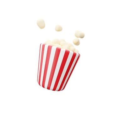 3D render Illustration. Red and white bucket with popcorn flying on isolated Stock Illustration