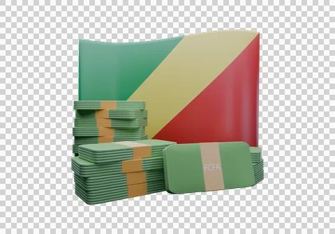 3D render illustration of Republic of the Congo flag and currency called Fran Stock Illustration