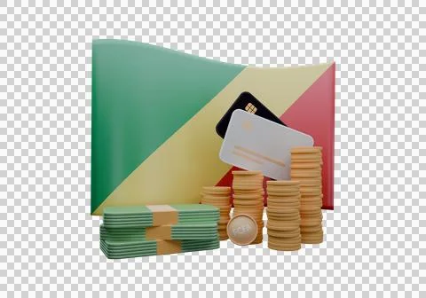 3D render illustration of Republic of the Congo flag and currency called Fran Illustrazione stock