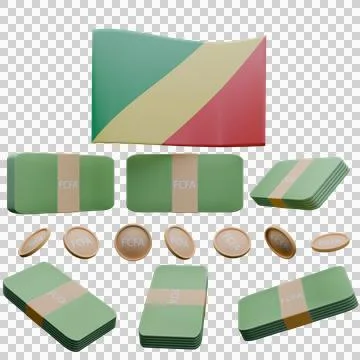 3D render illustration of Republic of the Congo flag and currency called Fran Stock Illustration