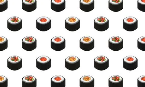 3d render illustration roll sushi pattern. 3d illustration japanese sushi o.. Stock Illustration