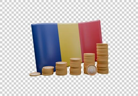 3D render illustration of Romania flag and currency called Leu Stock Illustration