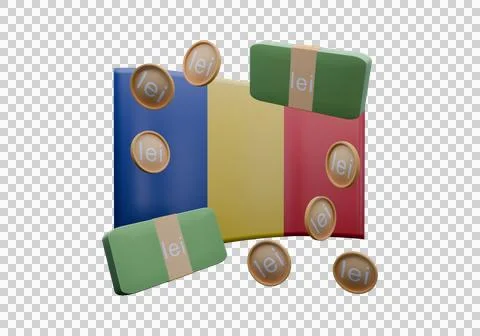 3D render illustration of Romania flag and currency called Leu Stock Illustration