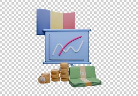 3D render illustration of Romania flag and currency called Leu Stock Illustration