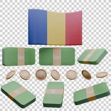 3D render illustration of Romania flag and currency called Leu Illustration