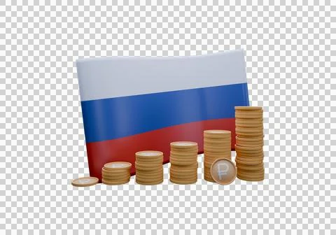 3D render illustration of Russia flag and currency called Ruble 스톡 일러스트