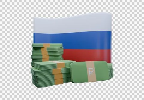 3D render illustration of Russia flag and currency called Ruble Stock Illustration