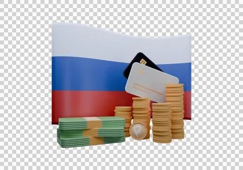 3D render illustration of Russia flag and currency called Ruble 스톡 일러스트
