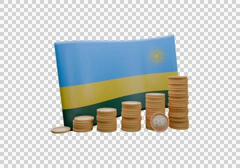 3D render illustration of Rwanda flag and currency called Franc Stock Illustration