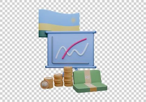 3D render illustration of Rwanda flag and currency called Franc Stock Illustration