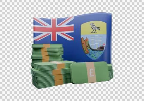 3D render illustration of Saint Helena flag and currency called Pound Illustrazione stock