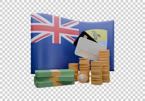 3D render illustration of Saint Helena flag and currency called Pound Stock Illustration