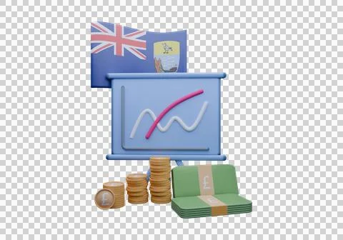 3D render illustration of Saint Helena flag and currency called Pound Stock Illustration
