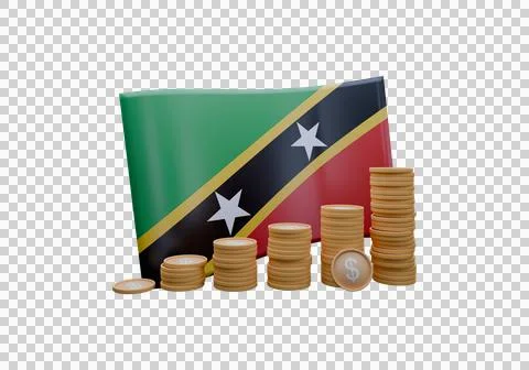 3D render illustration of Saint Kitts and Nevis flag and currency called Doll Stock-Illustration
