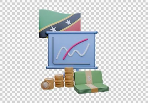 3D render illustration of Saint Kitts and Nevis flag and currency called Doll Illustrazione stock
