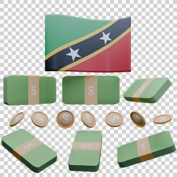 3D render illustration of Saint Kitts and Nevis flag and currency called Doll Stock Illustration