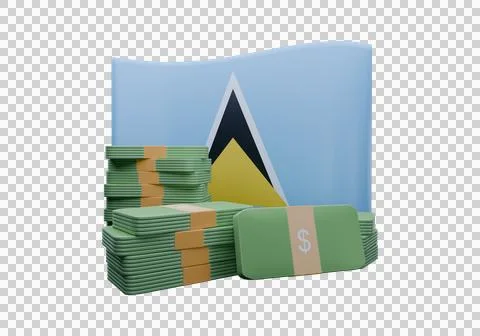 3D render illustration of Saint Lucia flag and currency called Dollar Stock Illustration