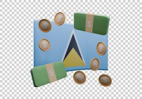 3D render illustration of Saint Lucia flag and currency called Dollar Illustration