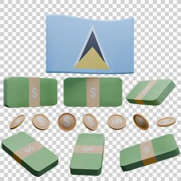 3D render illustration of Saint Lucia flag and currency called Dollar Stock Illustration
